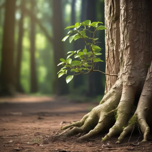 Jim Walton nurturing a young sapling growing from an ancient family tree, representing his influence on the family business and philanthropy