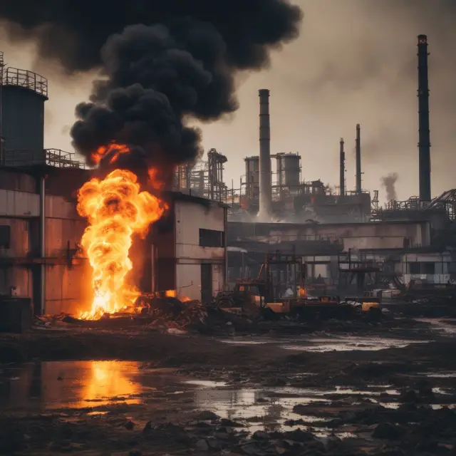Image of a burning P-valve factory affecting Toyota
