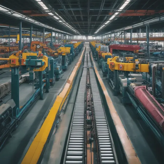 Image of a conveyor belt transporting components in a manufacturing landscape as suppliers deliver parts Just-in-Time