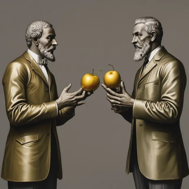 Jitneys engaging in circular trading represented by two figures exchanging an apple, violating investor trust and market integrity.