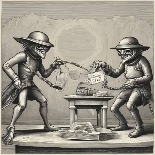 An evolving card reader facing a crafty skimmer in a metaphorical battle, symbolizing the ongoing efforts to secure credit card data from criminal activity.