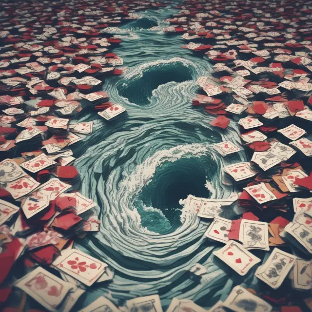A flowing river filled with credit and debit cards, protected by jittering waves symbolizing jitter technology