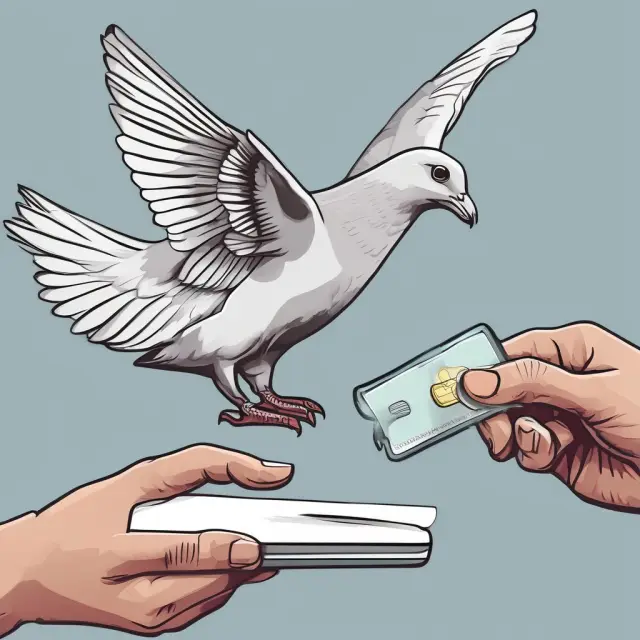 Hand holding a shield and releasing a dove with a credit card in its beak. Protecting consumers from card skimming and identity theft.