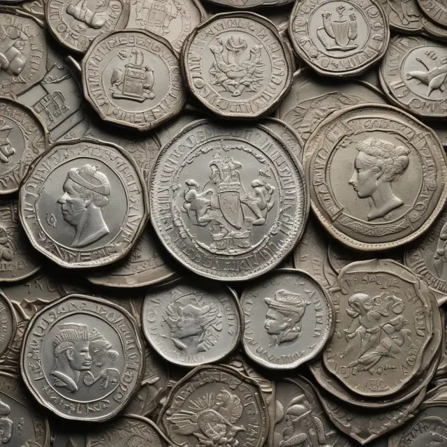 An image of a person with a pocket full of diverse coins, including Spanish, British, sterling half-pound, and Jamaican dollars, symbolizing the evolution of Jamaica
