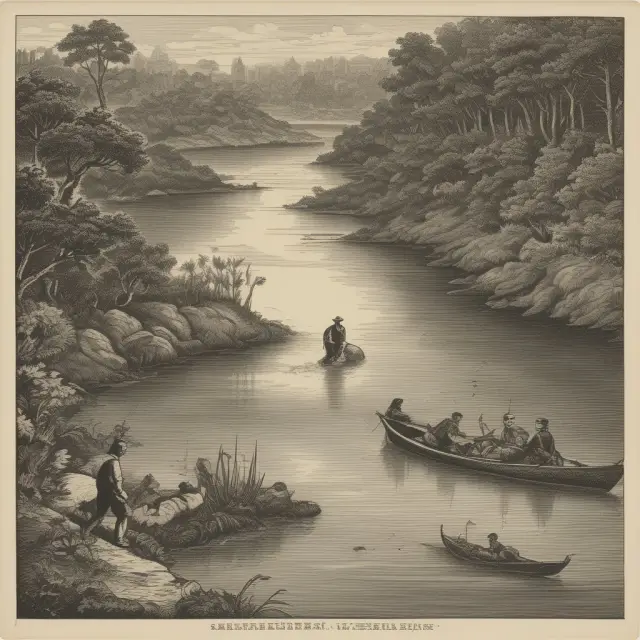 A river transitioning from a chaotic flow to calm waters, symbolizing the evolution of unemployment benefits into Jobseeker