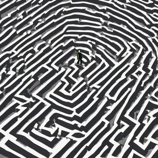 An unemployed individual weaves through a labyrinth towards the glowing Jobcentre Plus signpost, symbolizing JSA reporting obligations