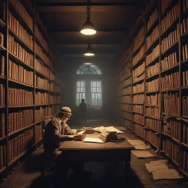 Jobber examining historical stock records, bridging the gap between past and present financial systems