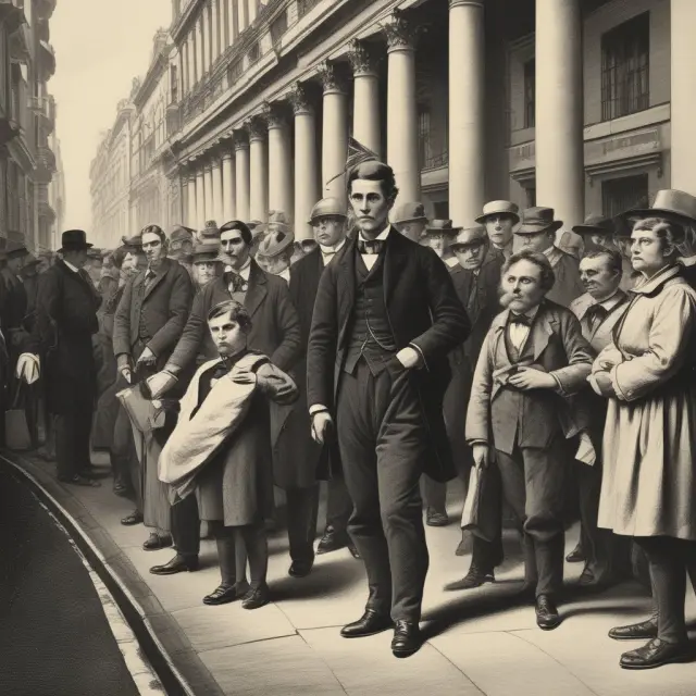 An image of a Victorian-era stockjobber working at the London Stock Exchange, connecting investors with their buy and sell orders