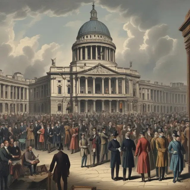 A colorful tapestry depicting 19th-century jobbers in London, each weaving their specialized market segments to create a dynamic financial sector.