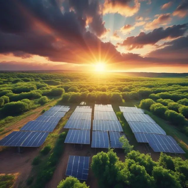 A vibrant, colorful landscape depicting the fastest-growing industries of the future: healthcare, renewable energy, and information technology.