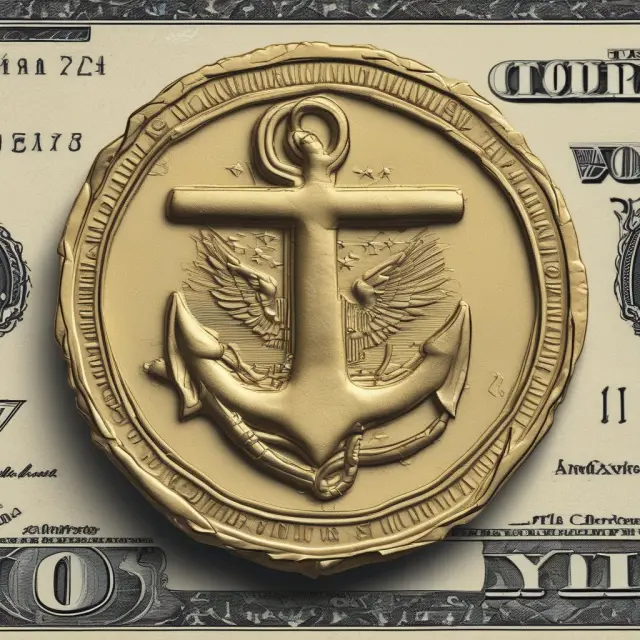 Golden JOD coin attached to a US dollar anchor, illustrating Jordan