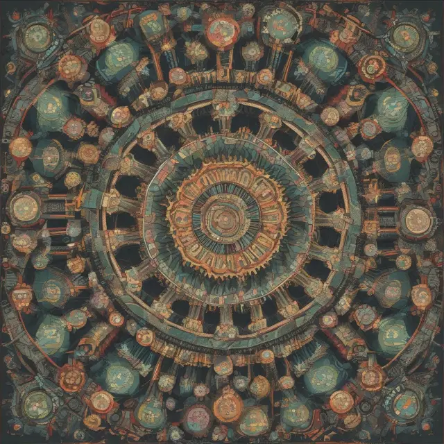 John Stuart Mill depicted as a kaleidoscope of interconnected gears, illustrating his impact on economics, ethics, logic, and other fields