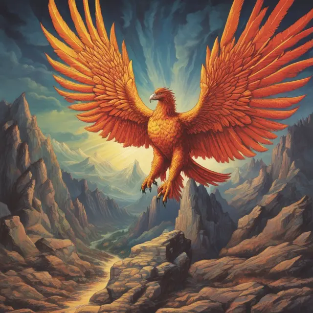 John Bogle rises like a mythical Phoenix, symbolizing the rebirth and revolution of passive investing from traditional active fund management.