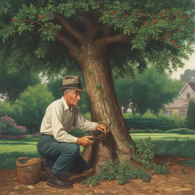 John Bogle tending to an index tree, illustrating his role in the growth of passive investing