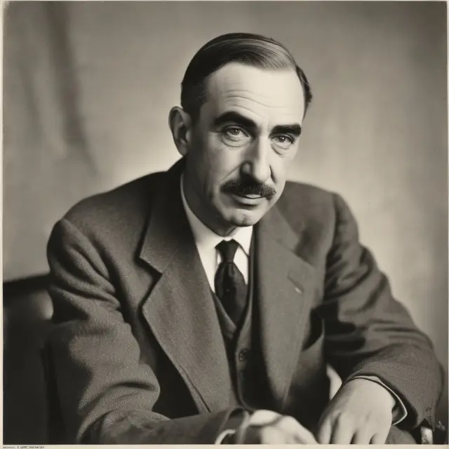 John Maynard Keynes transitioning from laissez-faire economist to advocate for government intervention, symbolizing the Great Depression