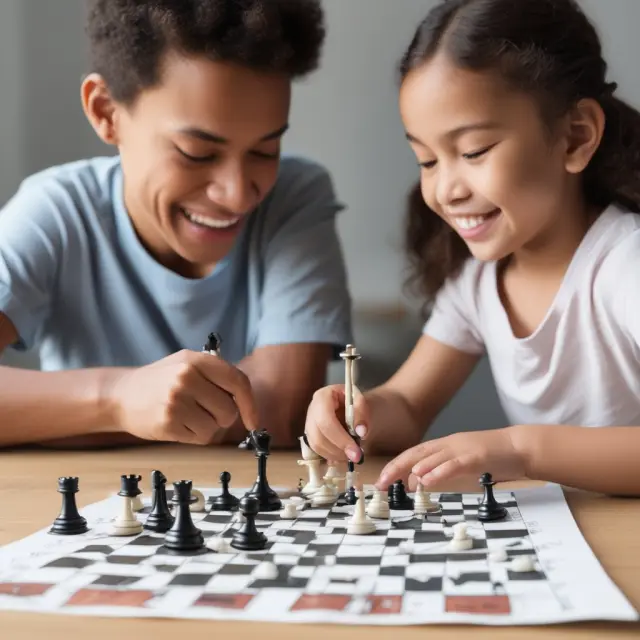A father and daughter playing a game of chess with their tax returns: she as a dependent piece and he as the taxpayer checking eligibility.