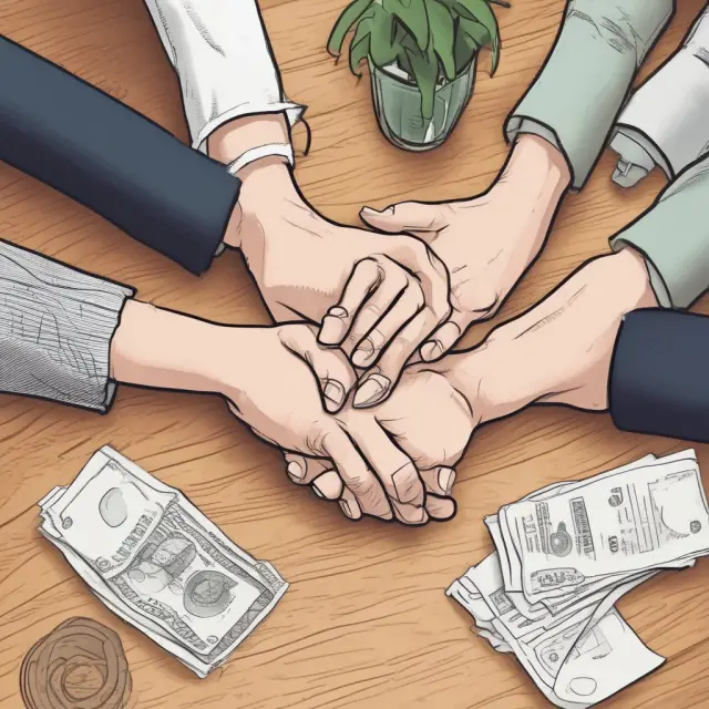 Intertwined hands represent joint credit applicants, showing unity and equal responsibility for managing a shared debt account.