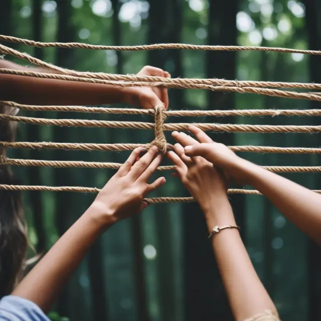 A couple intertwining their hands to create a sturdy rope ladder, illustrating the benefits of joint credit and shared financial responsibility