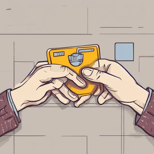 Two hands symbolizing joint credit and individual credit sharing a single credit card, illustrating the choice between combining resources or maintaining sole control.