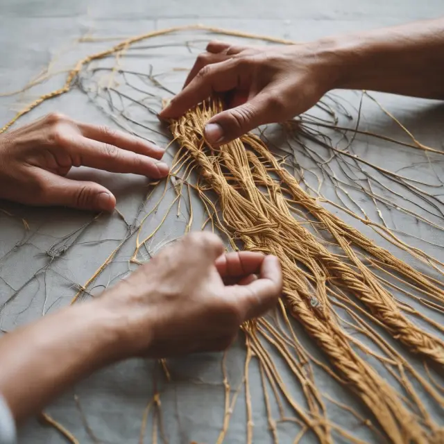 Two hands weaving threads symbolizing life expectancy for a joint and survivor annuity, with income stream flowing indefinitely