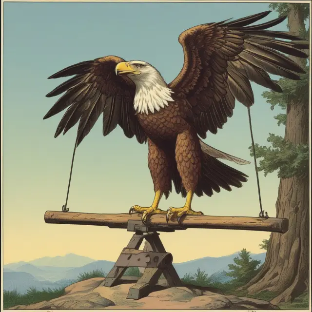 German eagle protectively hovering over a seesaw representing the Eurozone, emphasizing German concerns regarding joint bond issuance.