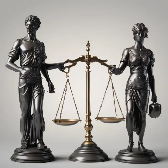 Two people on justice scales, representing jointly and severally obligations.