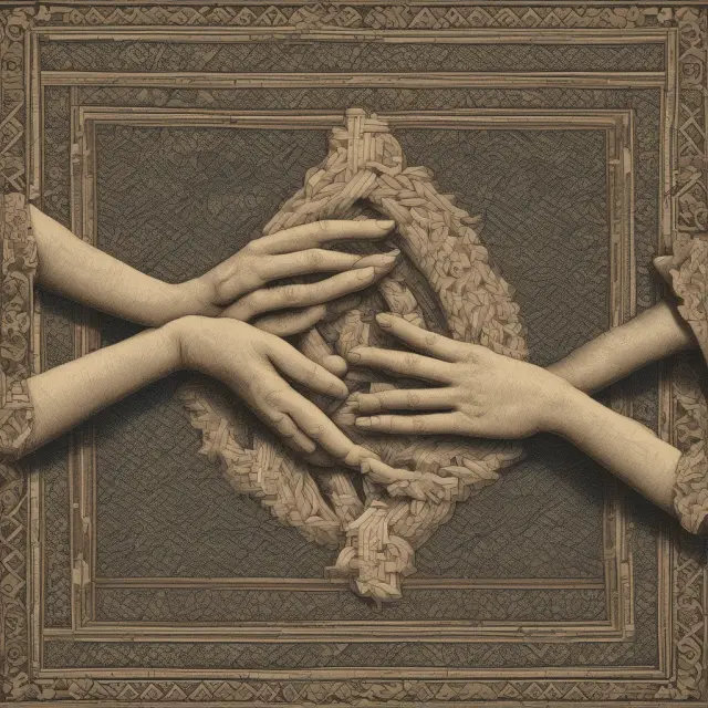 Two hands creating a tapestry with intertwining trust documents, symbolizing the collaboration and control in joint ownership through estate planning