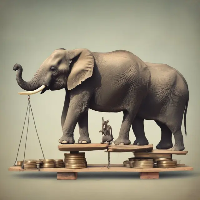 Two majestic elephants on a scale, symbolizing married couples weighing their income against varying tax brackets
