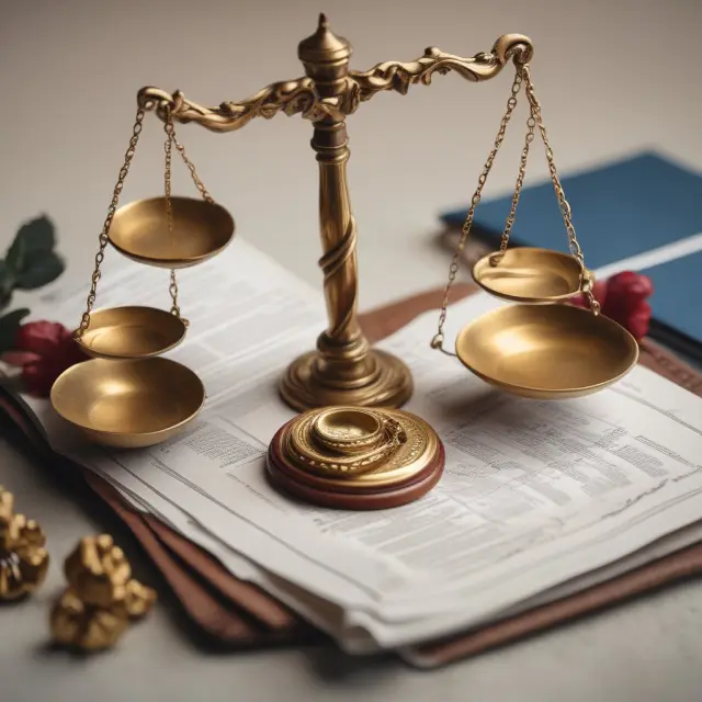 Two scales, one representing federal tax laws and the other state taxes, balanced by a wedding ring symbolizing married filing jointly