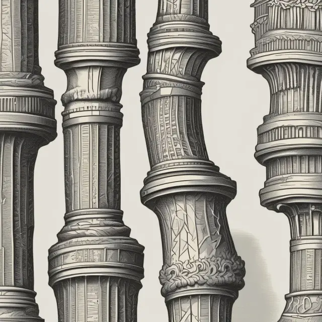 An assemblage of historic joint-stock companies depicted as majestic pillars, illustrating unity, responsibility, and the foundation of modern business structures.