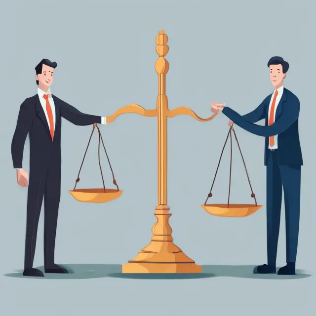 Partners shaking hands on balance scale representing equitable tax distribution during JV setup or dissolution.