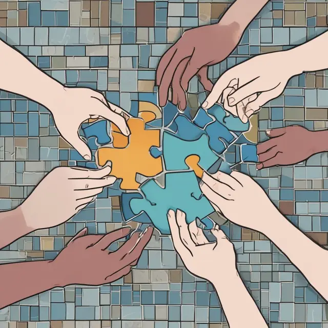 A hand representing JV, partnership, and consortium each holding a puzzle piece, demonstrating collaboration between structures