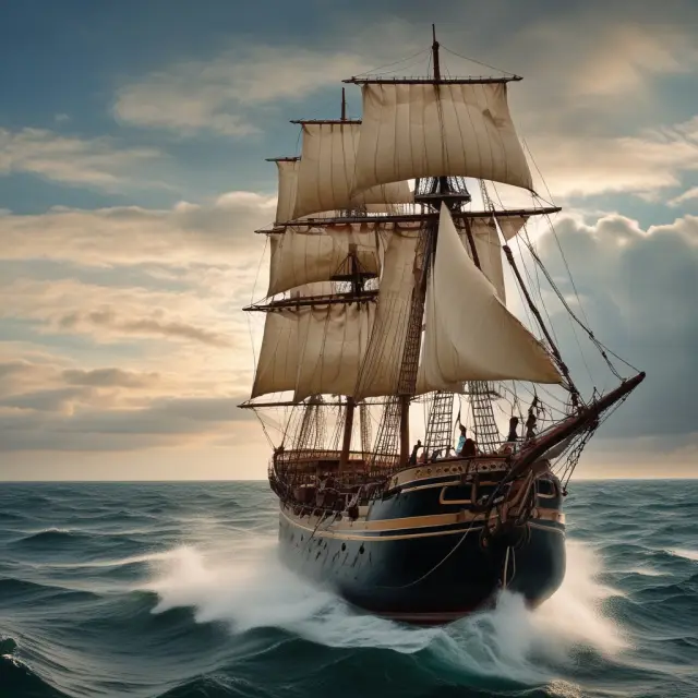 A historic schooner sailing through turbulent waters filled with various regulations, symbolizing the challenges faced by cruise ships in complying with the Jones Act.