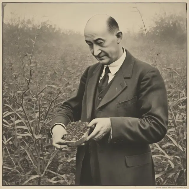 A hand resembling Joseph Schumpeter planting seeds, symbolizing creative destruction and entrepreneurship in economics.