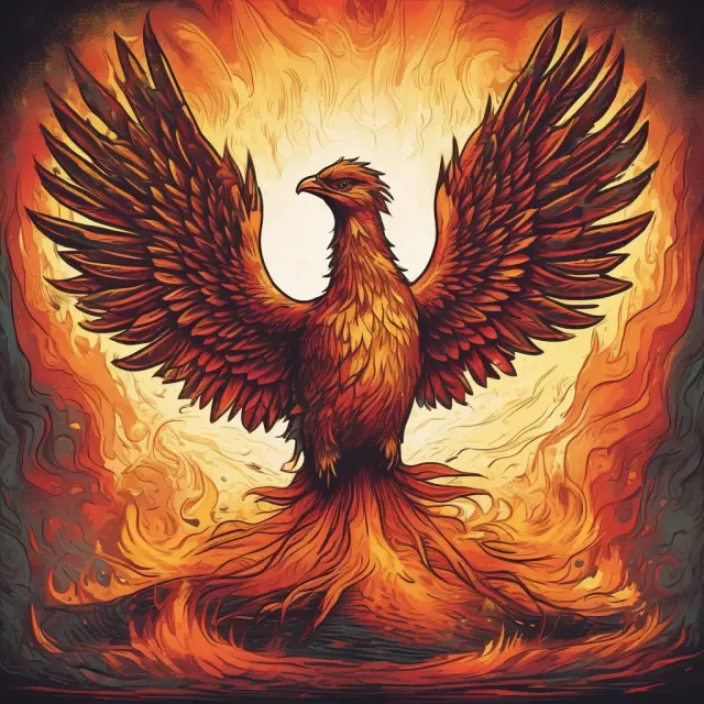 Entrepreneurs and phoenix symbolizing creative destruction, innovation, and economic progress
