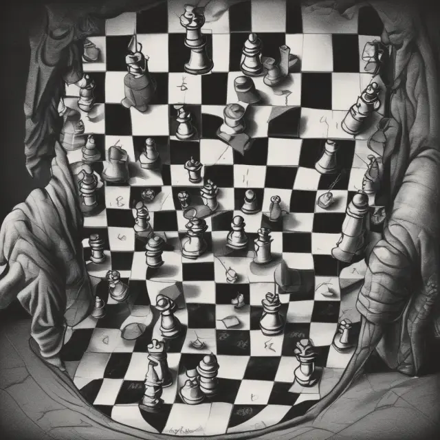 Two Nobel Prize-winning economists play a chess game, representing the balance and imbalance of knowledge in economics influenced by Joseph Stiglitz