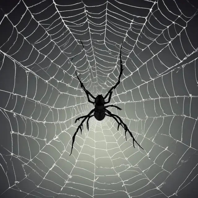 A Nobel laureate economist depicted as a spider weaving intricate webs of information, symbolizing his groundbreaking concepts and theories.