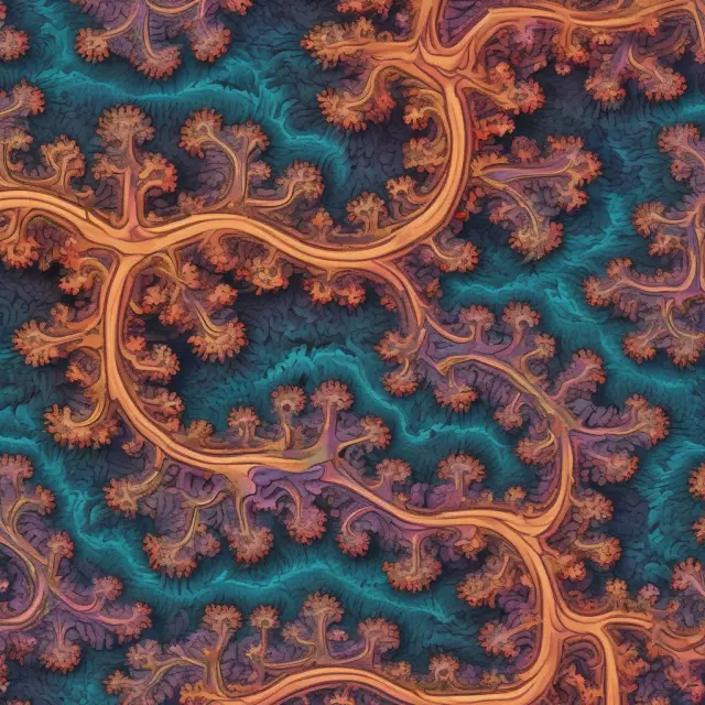 A Mandelbrot fractal represents long-term financial market trends, highlighting persistence and the Joseph Effect.