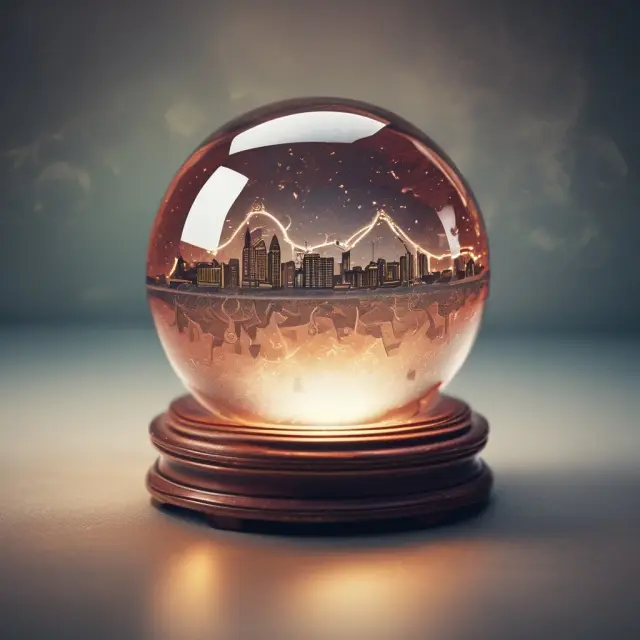 Crystal ball with CCI, PMI, and inverted yields visualizing future market indications