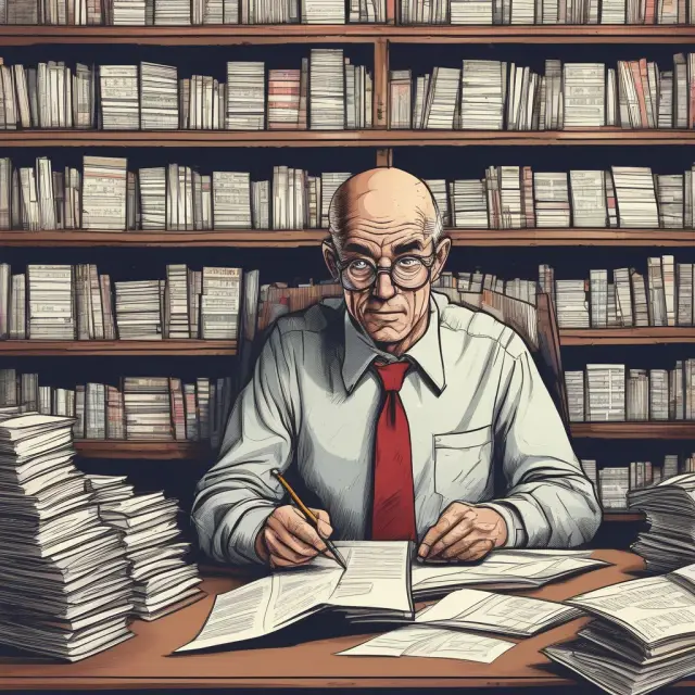 An image of a one-eyed accountant diligently going through single-entry records