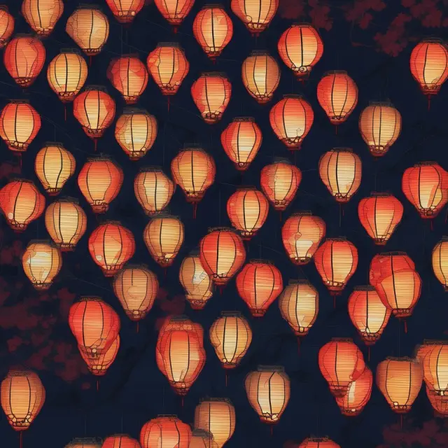 Japanese lanterns symbolizing various economic indicators floating on a tranquil sea, highlighting factors impacting the Japanese Yen