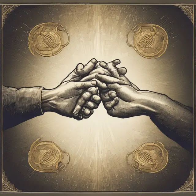 Two hands combining gold coins: A metaphor for Joint Tenants With Right of Survivorship, representing unity and inheritance.