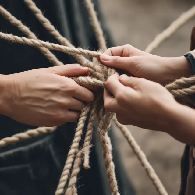 Co-owners hand weaving a rope, representing their creation of a Joint Tenancy with Right of Survivorship (JTWROS) agreement