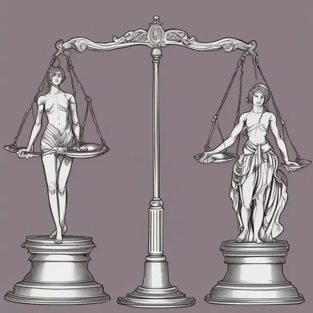 Three scales representing in personam, in rem, and quasi in rem judgments, with weights shifting to illustrate their differences