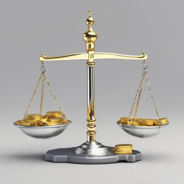 A balance scale weighing gold and silver coins, representing the process of collecting monetary judgments