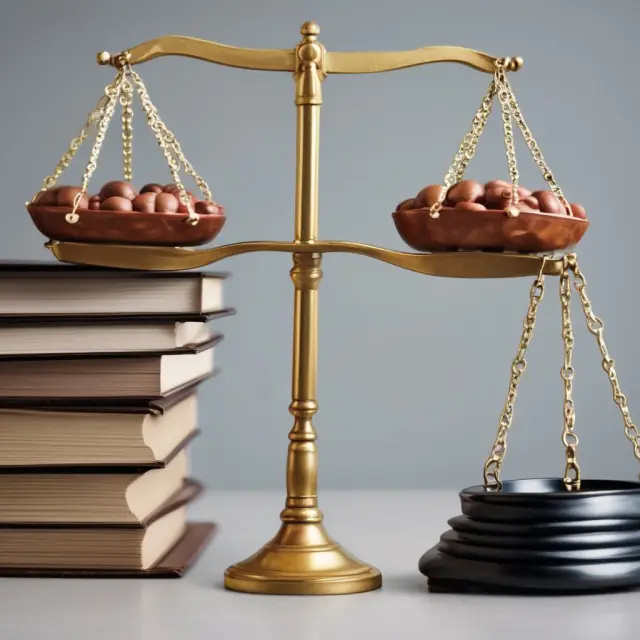 Two balance scales: one pan holds papers symbolizing civil contracts, while the other holds lawbooks for criminal law. This image represents the contrast between civil and criminal judgments.