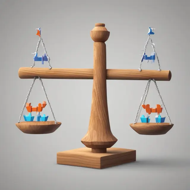 A balance on a seesaw, representing judgmental analysis, weighs against a graph of FICO scores. Both methods evaluate creditworthiness through a combination of subjective and objective factors.