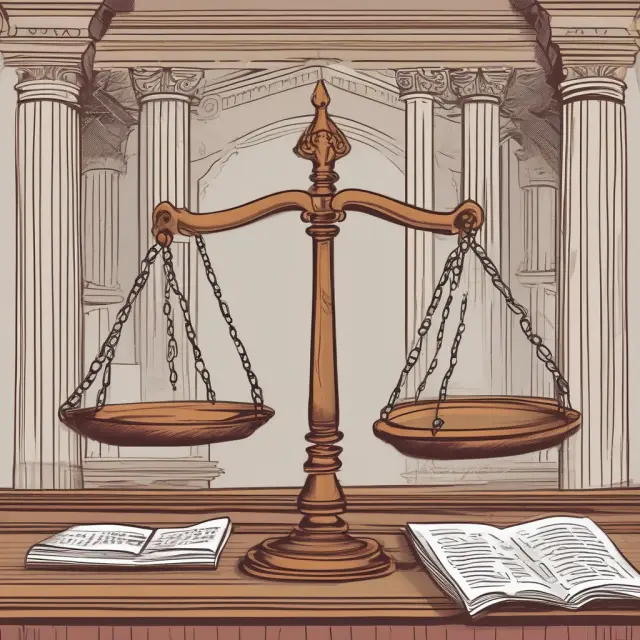 A courtroom scene with a judge