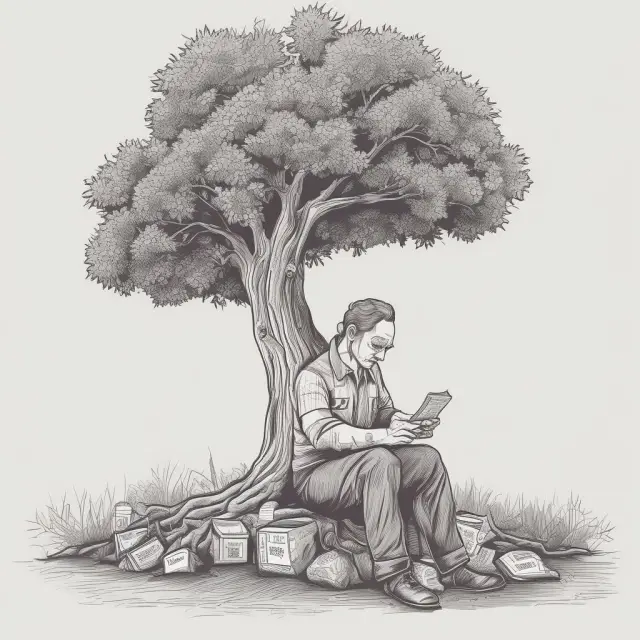 Debtor under a fruitless tree with an empty wallet, representing the absence of income or substantial assets as judgment proof status.