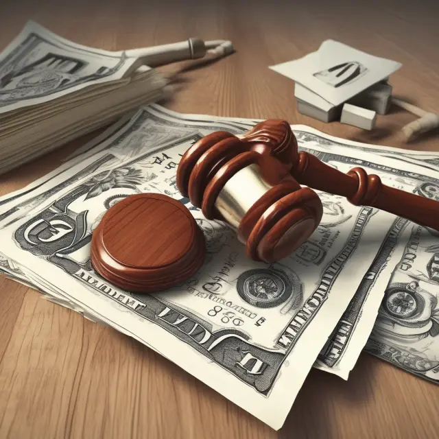 Judicial foreclosure: Gavel striking a mortgage note in courtroom setting.
